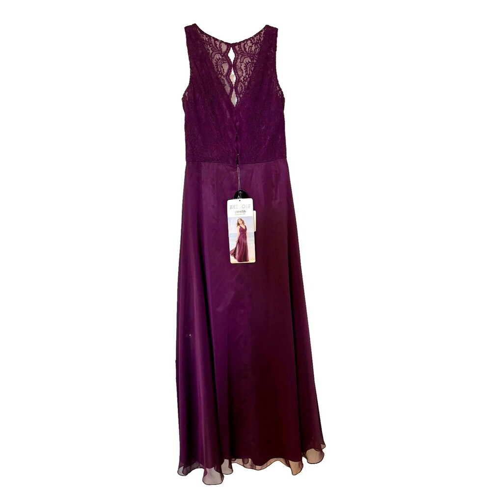 Belsoie Formal Dress Size 12 NWT Bordeaux Chiffon Lace Full Length Women's